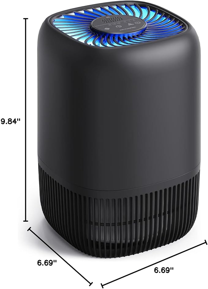 Air Purifiers for Office with H13 Quiet HEPA Filter Up to 1076 Ft² for Pet Family, Pollen, Smoke, Compact Air Cleaner with 3 Speeds, Timer, Aroma Quiet, 360°Intake, for Home Bedroom, Black