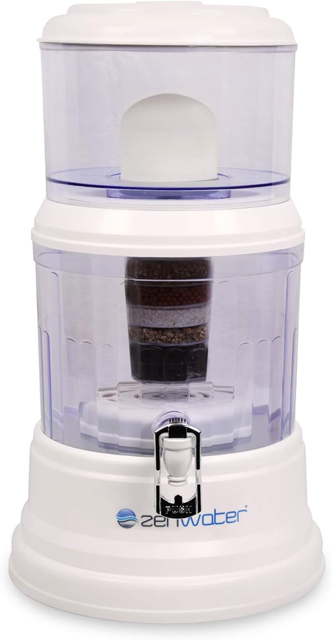 ZENWATER 4-Gallon Countertop Gravity Water Filter System - Portable Alkaline Filtration System - Enjoy Clean and Mineral-Rich Hydration At Home, Office, or Travel