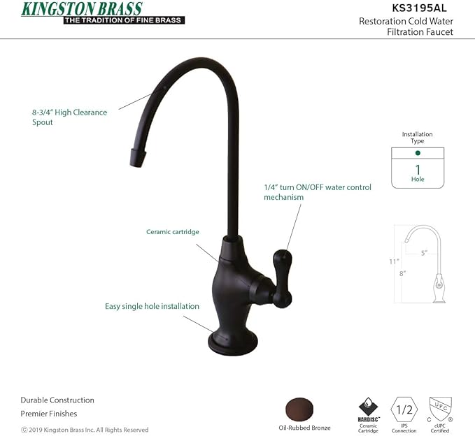 Kingston Brass Gourmetier KS3195AL Restoration Single Handle Water Filtration Faucet, Oil Rubbed Bronze , Oil-Rubbed Bronze