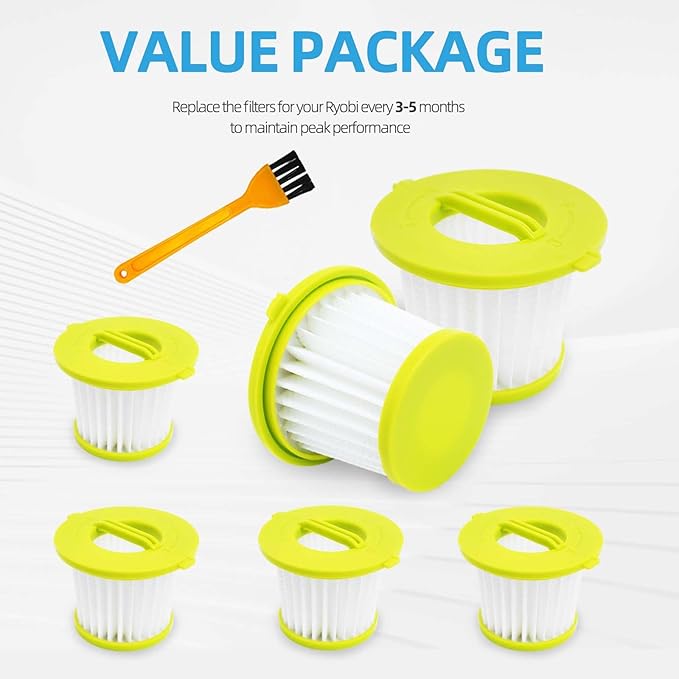 PCL704 Filter Replacement for Ryobi ONE+ 18V Handheld Vacuum PCL705, PCL705B PCL700 Series, Compare to Part # A32HFOO A32F05N, 6 Pack PCL704 Vacuum Filters Set