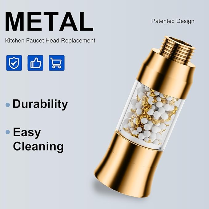 Metal Kitchen Faucet Head Replacement with Filter - Pull Down Spray Head Water Filter for Sink - 2 Modes Sink Sprayer Replacement with 12 Nozzle Adapters - Anti-clogging Design