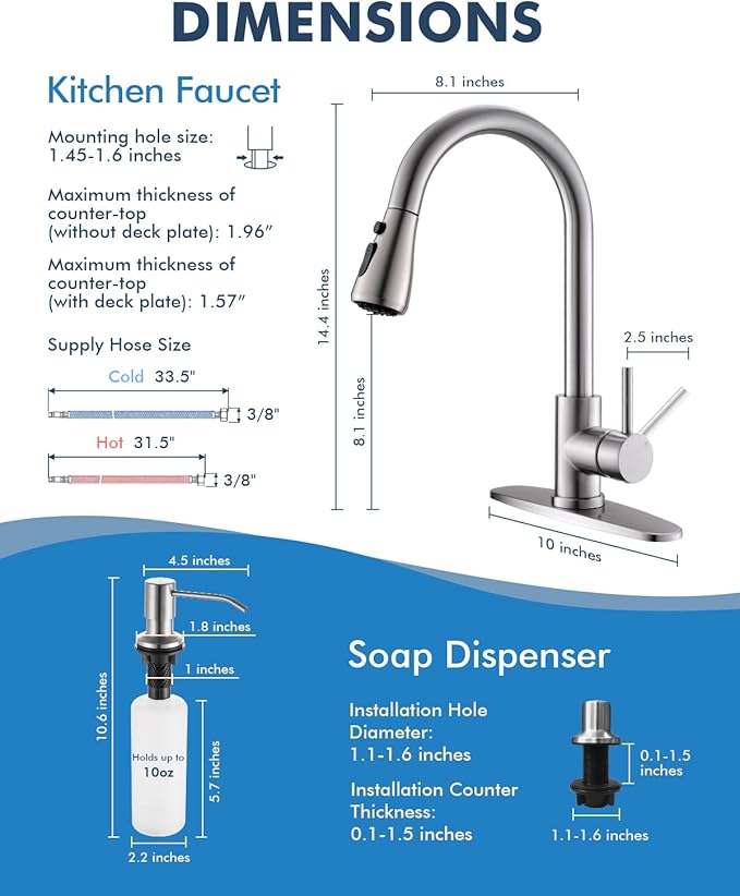 VFAUOSI RV Bath Faucets, Shower Faucet with Soap Dispenser for RV Sink, 3-Mode Kitchen Sink Faucet with Pull Down Sprayer Stainless Steel Single Handle Brushed Nickel