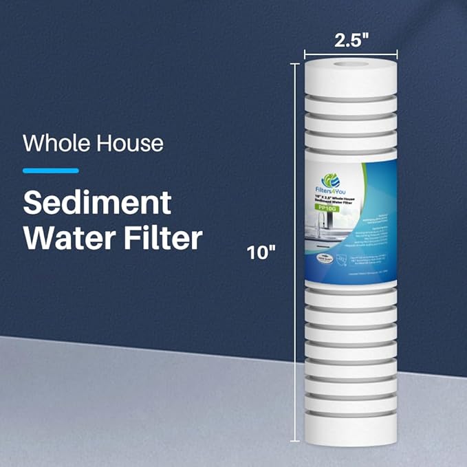 CFS – 10" x 2.5" Grooved Sediment Water Filter Cartridges with 1 O-Ring Compatible with WHKF-GD05, 3M AP110, WHKF-DWHV, WHKF-DWH & WHKF-DUF Models – 5 Micron, Whole House Replacement Filter – 6 Pack