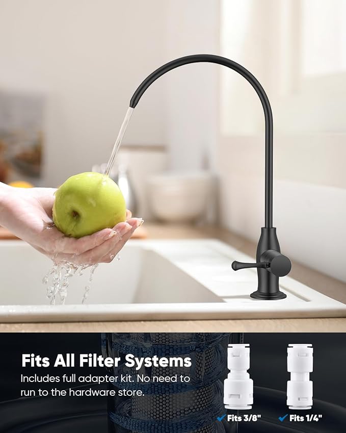 WEWE Vintage Drinking Water Faucet, Lead-Free Stainless Steel Kitchen Water Filter Faucet for Reverse Osmosis System, Non-Air Gap RO Beverage Faucet, Matte Black