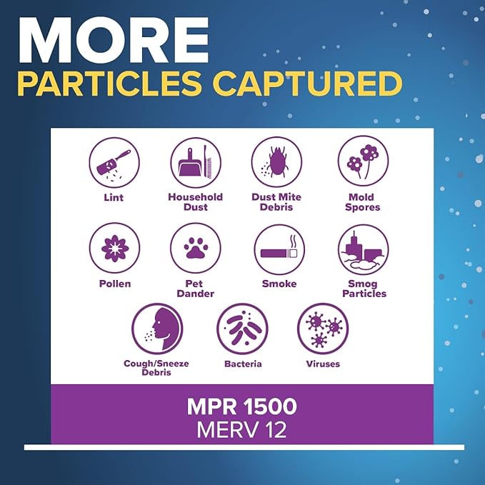 Filtrete 16x20x1 AC Furnace Air Filter, MERV 12, MPR 1500, CERTIFIED asthma & allergy friendly, 3 Month Pleated 1-Inch Electrostatic Air Cleaning Filter, 4-Pack (Actual Size 15.69 x 19.69 x 0.78 in)