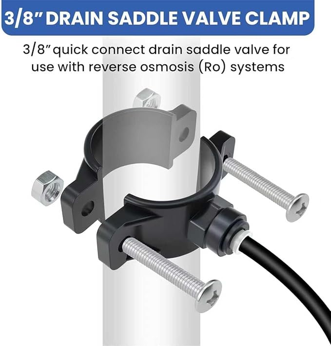 1 Pack 3/8" Quick Connect Drain Saddle Valve, Durable Plastic Hose Pipe Adapter for Under-Sink Reverse Osmosis Systems