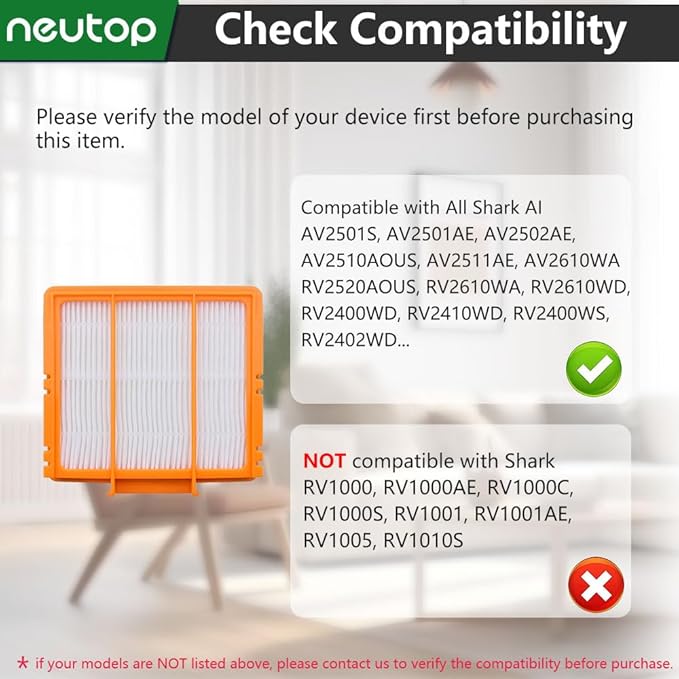 Neutop Replacement Filters Compatible with All Shark AI AV2501S AV2501AE AV2502AE RV2520AOUS AV2510AOUS AV2511AE RV2610WA RV2610WD Robot Vacuums with Self-Empty Base, 4-Pack.