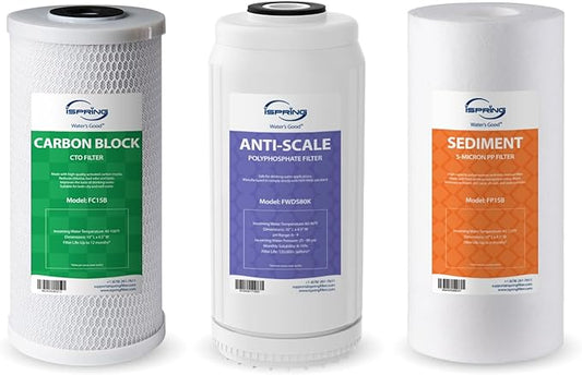 iSpring F3WGB31BDS Anti-Scale Whole House Water Filter Replacement Pack, Reduces up to 99% Chlorine, Scale, Odor, and Sediments, Up to 12 Months, 4.5” x 10”, Fits WGB31B-DS