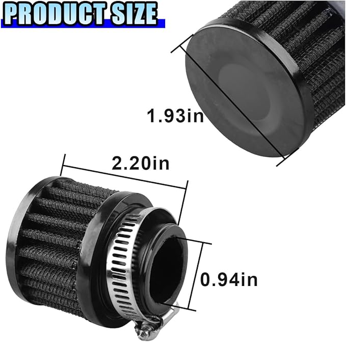 1" Car Air Intake Filter, 25mm Auto Crankcase Cold Air Filter Cleaner with Adjustable Clamp, Universal Vent Valve Cover Breather for Car, Motorcycle (Black)
