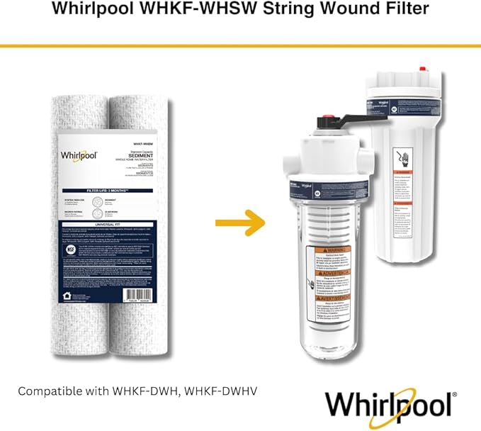 Whirlpool 10" x 2.5" Whole House Sediment Water Filters, WHKF-WHSW, 35 Micron, NSF Certified Reduces Sand, Soil, Silt & Rust for Standard Filter Housings, 24-Pack