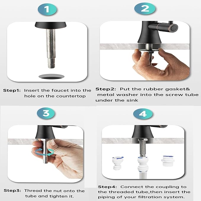 EKRTE Drinking Water Faucet for Kitchen Sink, Filtered Water Reverse Osmosis RO Faucet,304 Stainless Steel,Non-Air Gap, Matte Black and Champagne Gold