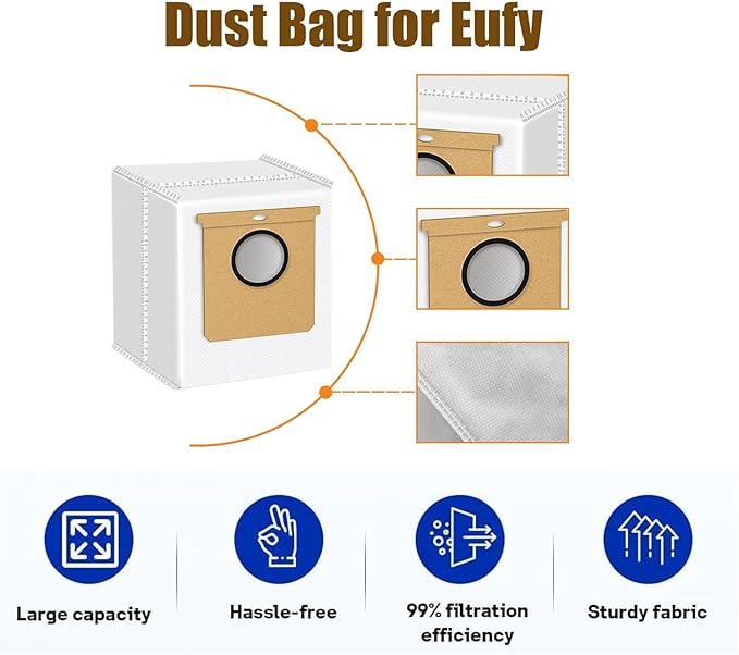 10 Pack 2.5L Large Vacuum Dust Bags for Eufy L50 SES L60 SES Vacuum Cleaner Self-Emptying Dock,Replacement Dust Bag for Conga Home 1000,8090 Ultra,9090AI,for Haier H9 Plus Vacuum Cleaner