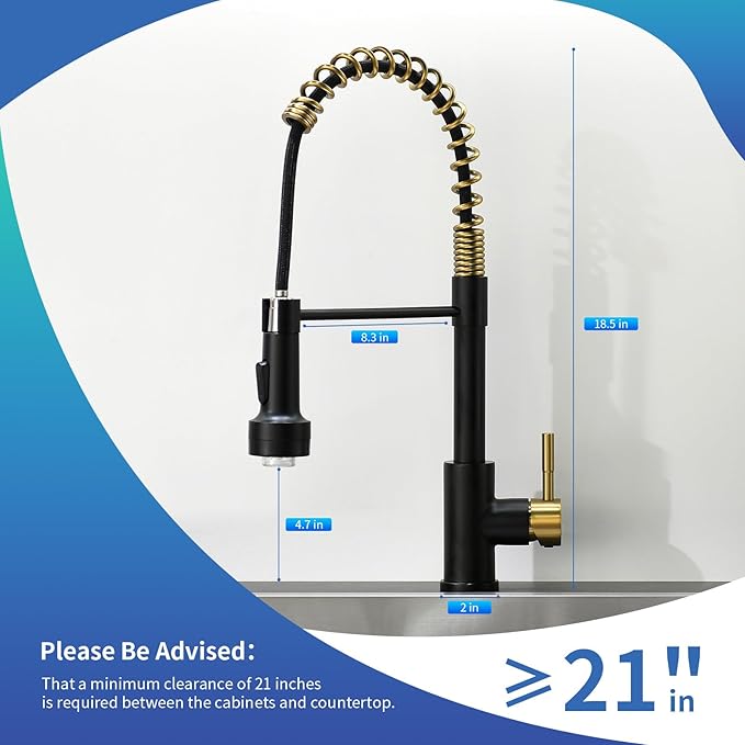GIMILI Black and Gold Kitchen Faucet with Pull Down Sprayer Single Hole Stainless Steel LED Faucet, Suitable for Farmhouses, RV, Laundry Room, Outdoor, and Campers. Llave para fregadero de cocina