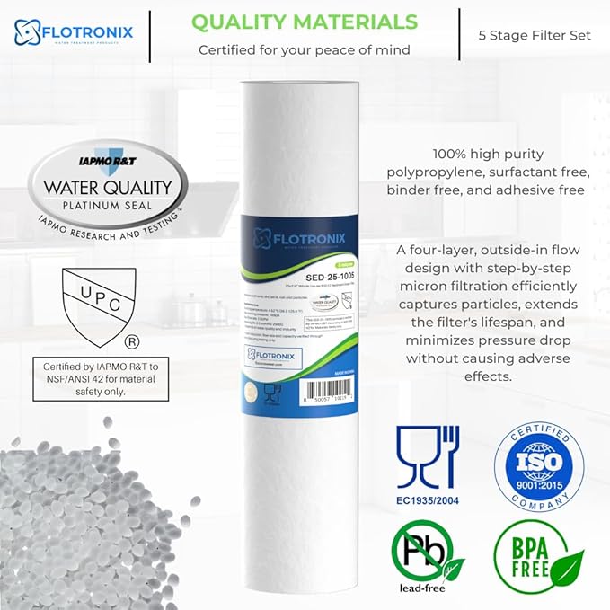 Flotronix 1–5 Stage RO Water Filter Replacement Set – 50 GPD Reverse Osmosis System Kit with 1/4" Output – Compatible with APEC & Most Standard RO Systems – Sediment, Carbon, Membrane & Post Filter