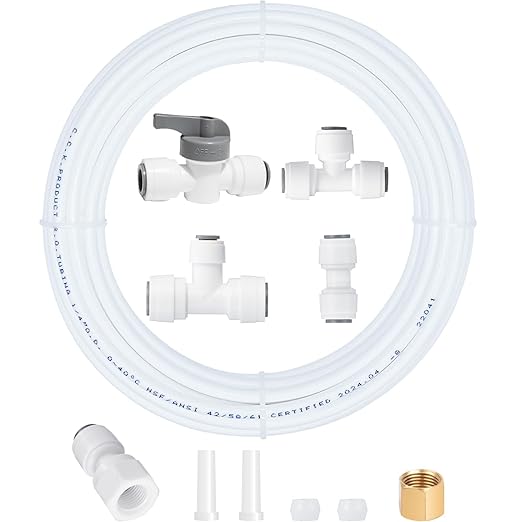 Ice Maker Water Line Kit - Food Grade Refrigerator/Fridge Water Line Kit,25FT 1/4In O.D.Water Line with Quick Fittings, for Adding a Branch Waterway on RO System