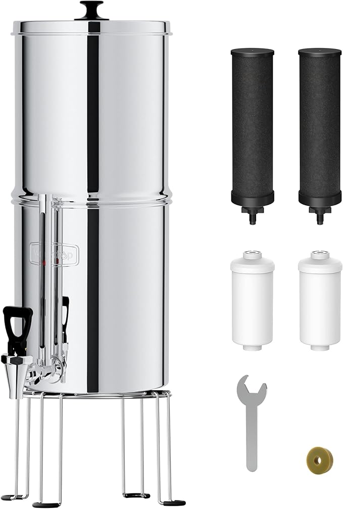 Waterdrop Gravity-fed Water Filter System, 2.25G Stainless-Steel System with 4 Filters, Metal Water Level Spigot and Stand, NSF/ANSI 42&372 Standard, Reduces Chlorine-King Tank for Emergencies