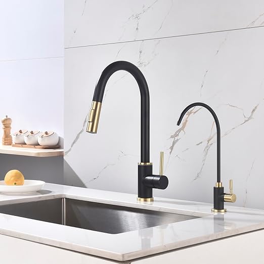 Apaix Drinking Water Faucet Black and Gold, Kitchen Water Purifier Faucet for Non-Air Gap Reverse Osmosis Water Filtration System, Matte Black and Brushed Gold Reverse Osmosis Faucet