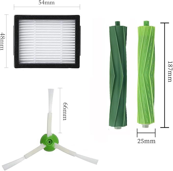 Replacement Parts Compatible with iRobot Roomba I, E & J Series i7 i7+ i2 i3 i3+ i4 i4+ i6 i6+ i8 i8+/Plus j6+ j7, 1 Set of Multi-Surface Rubber Brushes, 6 HEPA Filters, 6 Side Brushes