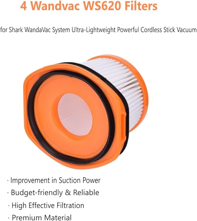 WS620 WS632 Cordless Stick Vacuum Filter Replacement for Shark Wandvac System WS620 WS630 WS631 WS632 WS633 WS642 XFFWV360 Improve Suction/Washable/Reusable Filter Perfect for Pet Hair, Dirt, Dust