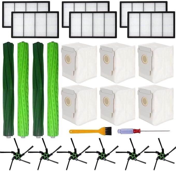 Replacement Parts for iRobot Roomba s9 (9150) s9+ s9 plus (9550) S-Series Vacuum Cleaner 24 Pack, 2 Pack of Multi-Surface Rubber Roller Brushes, 6 Filters, 6 Side Brushes, 6 Dust Bags and 2 Tools