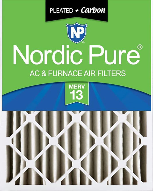 Nordic Pure 20x25x4 (Actual Size: 19 1/2 x 24 1/2 x 3 5/8) Pleated Air Filters MERV 13 Plus Carbon 1 Pack