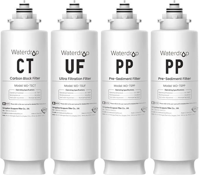 Waterdrop 2TSPP, TSUF, TSCT Under Sink Water Filter, Replacement for Waterdrop TSU Ultra-Filtration Under Sink Water Filter System