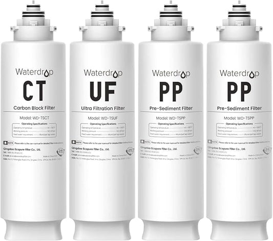 Waterdrop 2TSPP, TSUF, TSCT Under Sink Water Filter, Replacement for Waterdrop TSU Ultra-Filtration Under Sink Water Filter System