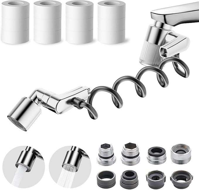 Water Filter for Sink Faucet Extender - 2 Mode 1080° Rotating Swivel Faucet Aerator - Bathroom Sink Sprayer Attachment for Faucet with Stretchable Hose - 5pcs Cartridges Reduce Heavy Metal