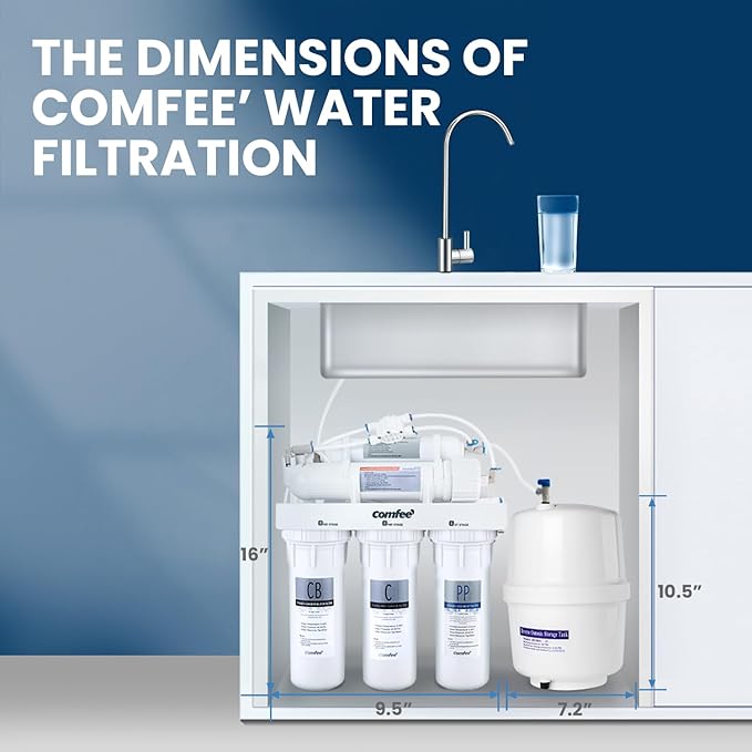 COMFEE’ CMP10 5-Stage Reverse Osmosis System, NSF Certified Water Filter for Under Sink, Easy DIY Installation, Ultra Safe Drinking Water Filtration System, Leak-Free RO System, 75 GPD