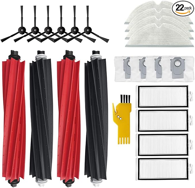 Replacement Accessories Kit for roborock q8 max+ q5 pro q8 max q5 pro+ Robot Vacuum Cleaner 22 Packs 2 sets of Main Brushes, 4 Filters, 6 Side Brushes, 4 Mop Cloths, 4 Dust Bags