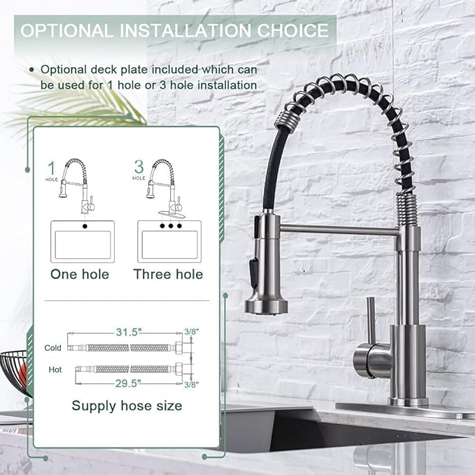 WEWE Kitchen Faucets, Commercial Brushed Nickel Stainless Steel Pull Down Sprayer Single Hole Single Handle RV Farmhouse Laundry Outdoor Faucet for Kitchen Sink, llaves para fregaderos de cocina