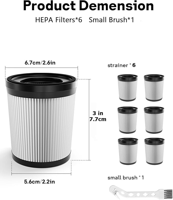 Leemone Filter Replacement Compatiable with Fabuletta FSV101 & FSV001, Lubluelu 202, Girnoor G160 & G165 Cordless Vacuum Cleaners, 6 Pack