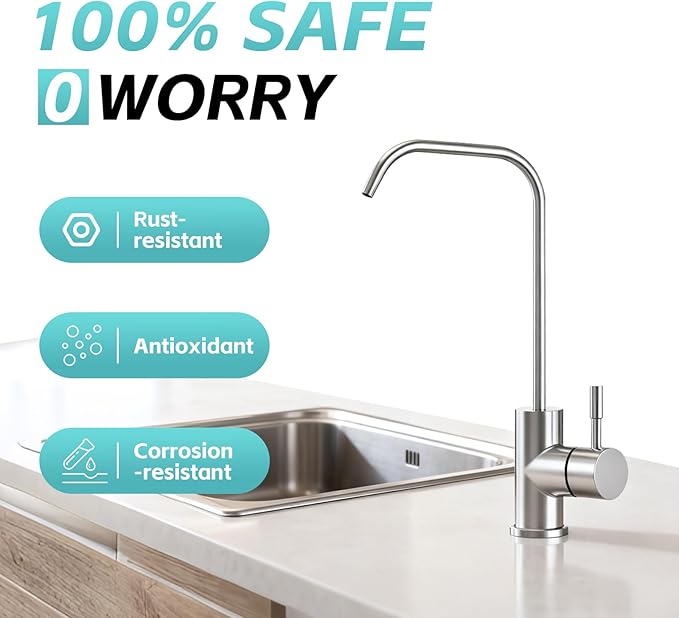 Drinking Water Faucet, Lead-Free Kitchen Water Filter Faucet for Reverse Osmosis or Water Filtration System, RO Faucet, Brushed Nickel (Silver)