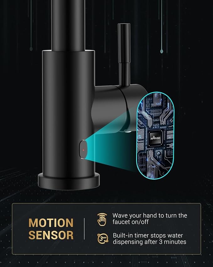 APPASO Black Kitchen Faucet Touchless, Hands-Free Smart Motion Sensor Sink Faucets with Soap Dispenser and Pull Down Sprayer 2 Modes, High Arc S304 Stainless Steel for Kitchen Sink