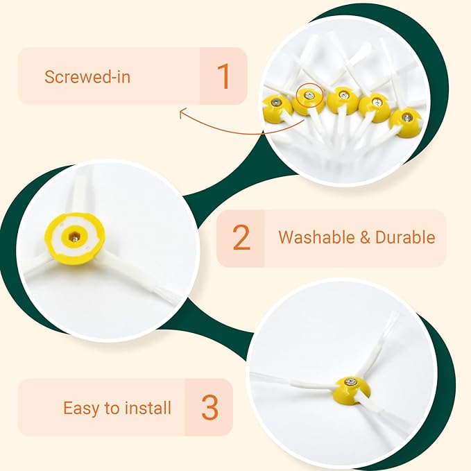 Replacement Parts Side Brush Compatible for iRobot Roomba 600 700 800 900 Series 675 692 694 677 671 614 980 960 985 880 860 866 870 Vacuum Cleaner Accessories,6 Edge Sweeping Side Brush,Screw Driver