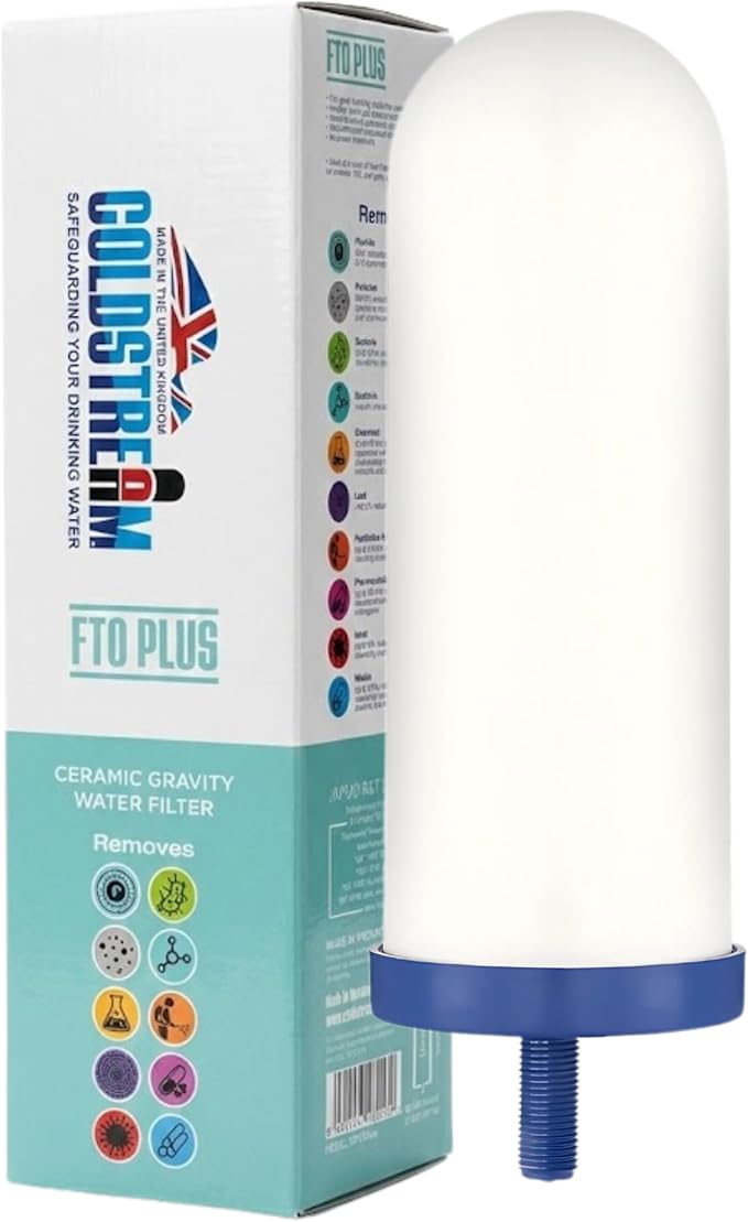 Coldstream FTO Plus Water Filter Cartridge - Dependable for Easy Installation as a Berkey Replacement - Ceramic Gravity Filter For Stainless Steel Systems