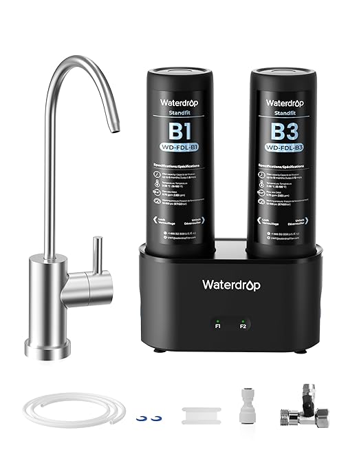 Waterdrop DLB Under Sink Water Filter, Reduces Chlorine, Chloramine, PFAS, Bad Taste, Under Sink Water Filtration System with Separate Faucet,Water Filter for Sink Faucet,Life Indicator, Quick Change