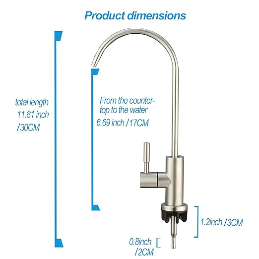 Drinking Water Faucet for Most Reverse Osmosis and Water Filtration.Sink Faucet SUS304 Stainless Steel Brushed Nickel.Includes 3/8" Adapter, Straight Connector, 1/2" Quick-Connect Fitting