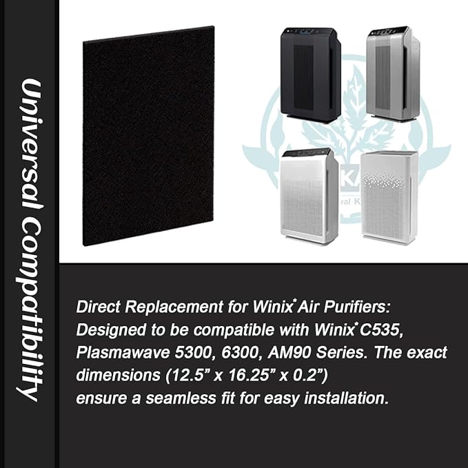 4-Pack Activated Carbon Pre-Filters Compatible with Winix AM90, C535, 5300 - Odor Control Part Filter A 115115 Size 21, 12.5” x 16.25” x 0.2” – Freshens Air & Enhances Filtration