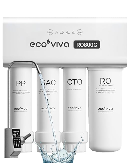 Ecoviva RO800G Tankless 9-Stage Commercial Reverse Osmosis Water Filtration System, NSF/ANSI 58, 800GPD German Design 3:1 Pure to Drain,10 Years Fully Sealed Solid & Reliable, Alkaline PH+