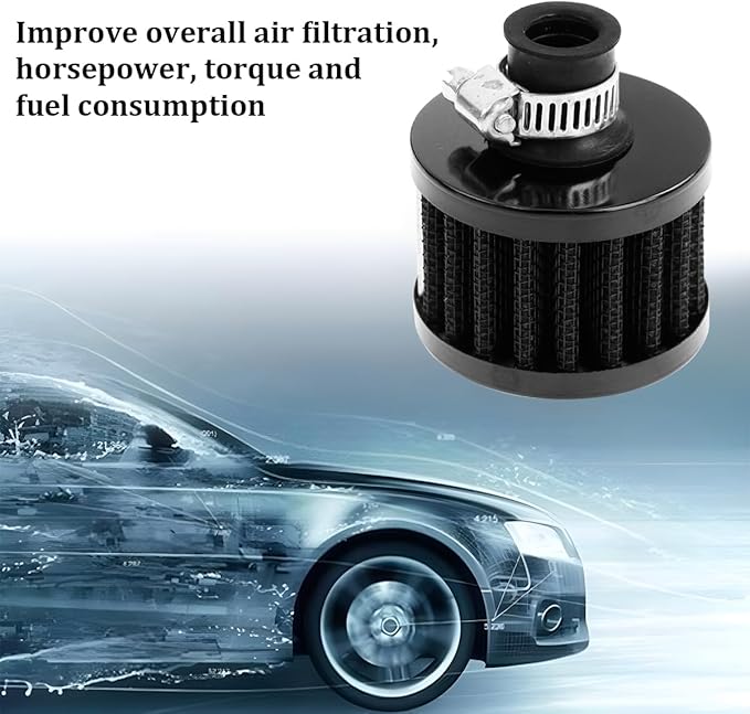 212cc Air Filter Valve Cover Breather, 12mm Inlet Mini Car Cold Air Intake Filter Cleaner, Crankcase Breather for Mini Bike Go Kart, Compatible with 196cc 6.5hp CT200U BT200X (Black)