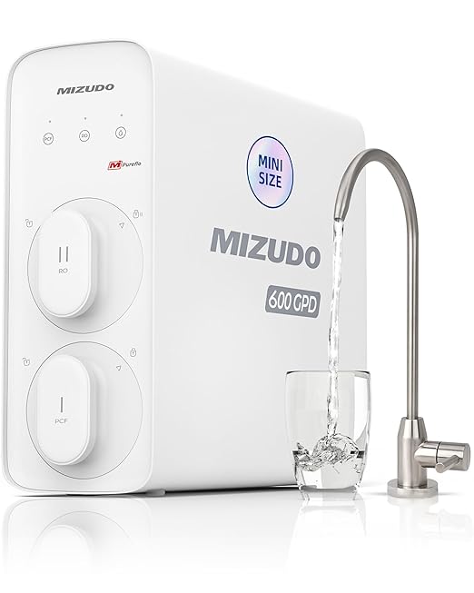 MIZUDO 600GPD Reverse Osmosis System, Pureflo Mini Size 8-Stage Tankless Reverse Osmosis Water Filter, 3:1 RO Filtration System Under Sink, Leak-Free, Reduce PFAS & Fluoride