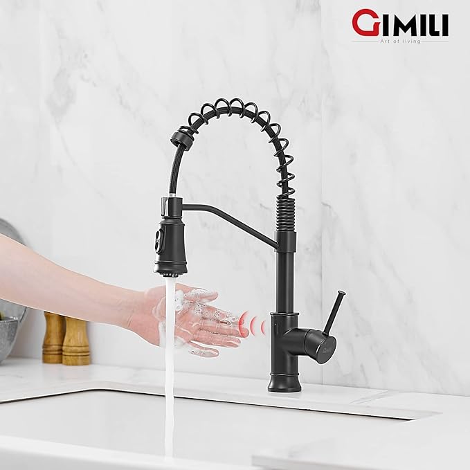 GIMILI Matte Black Touchless Kitchen Sink Faucet with Pull Down Sprayer, Motion Sensor Smart Activated Hands-Free Single Handle Kitchen Faucet