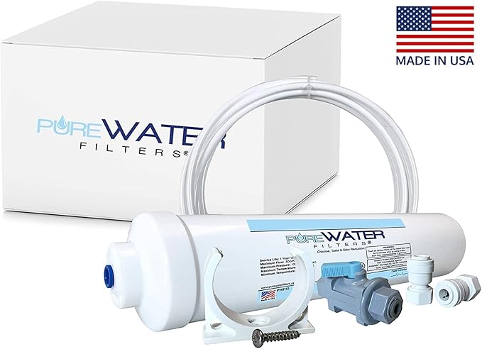 PureWater Filters Inline Water Filter Kit for Refrigerators with Ice Makers - Push To Connect Fittings - Easy Installation