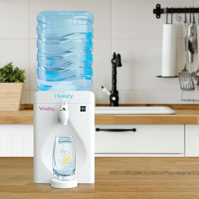 Little Luxury Vitality Mini Water Cooler with Filter, Countertop, Fill At Your Tap, Refillable, BPA-Free 1.8-Gallon Bottle, Filter and Cools Tap Water