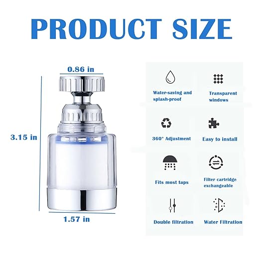 360 Rotating Faucet Water Purifier, Chlorine Reduction, Removes Fluoride, Heavy Metals, Softens Hard Water, Easy Installation, 4 Replacement Elements