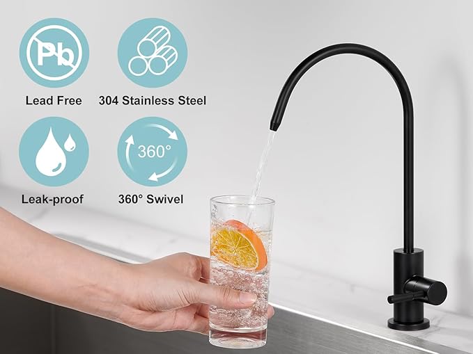 Tohlar Drinking Water Faucet for Kitchen Sink, Black Filtered Water Faucets Lead-Free Reverse Osmosis Faucet Water Filtration System 304 Stainless Steel, Matte Black Finish
