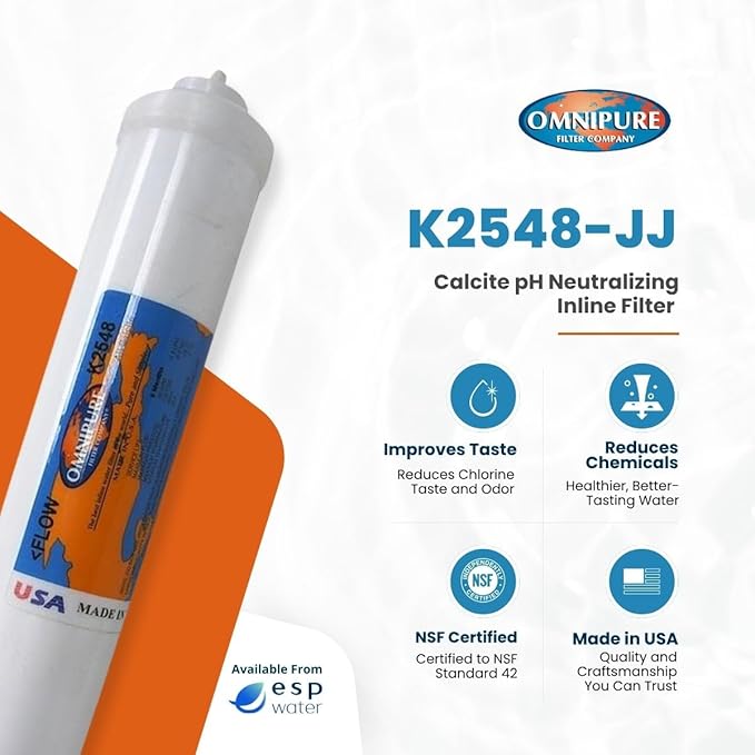 Omnipure K2548 Inline Calcite pH Neutralizing Remineralization Water Filter for Reverse Osmosis 2 x 10 Inches (K2548-JJ)