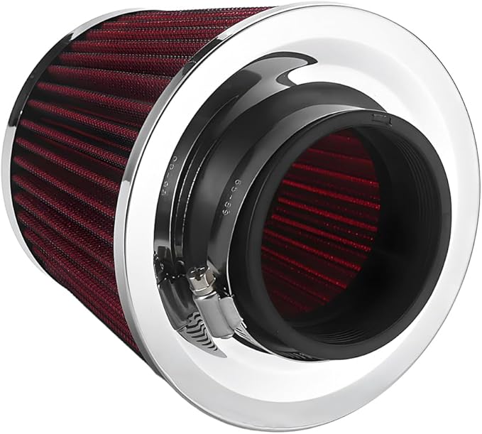 Clamp-On Car Air Intake Filter, 3 In/3.5 In/4 In Three Different Size High-Flow Washable Vehicle Air Cone Filter Cleaner, Round Tapered Auto Cool Cleaner Replacement, Universal Fit (Red)