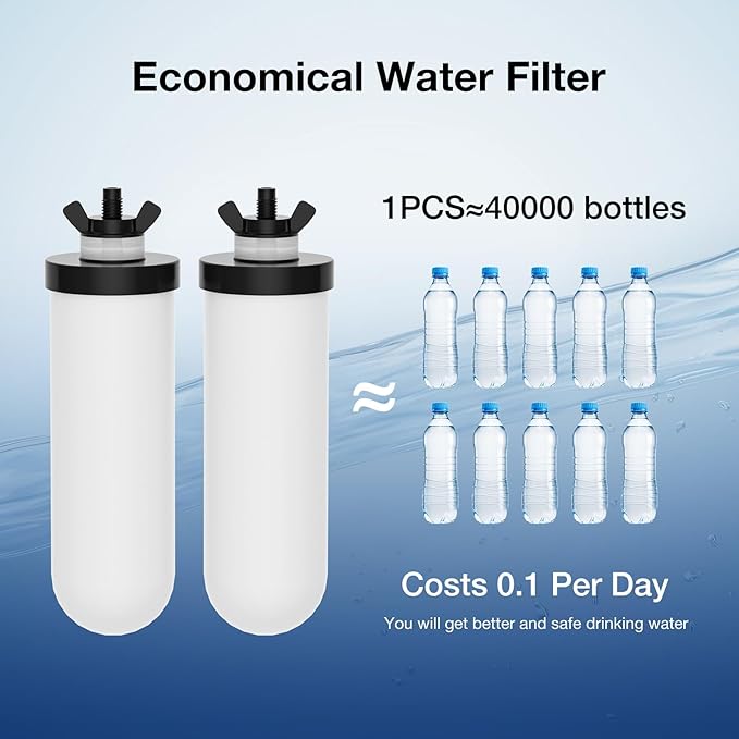 8.46-Inch 3-stage Ceramic Water Filter Candle with Activated Carbon, NSF/ANSI 42&372 Certified Washable Replacement Filter for ProOne® Berkey® Purewell® Gravity Water Filter Systems (4Pack)